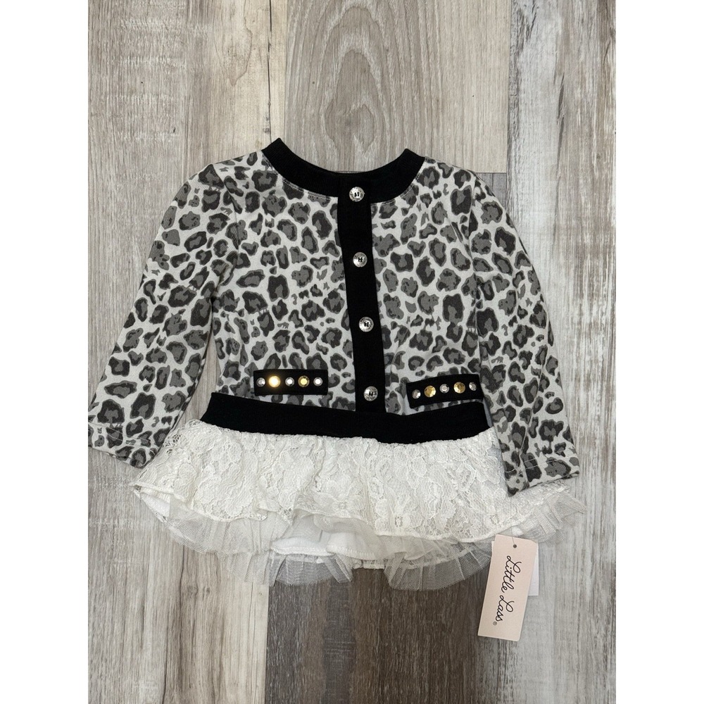 Little Lass Girls Black White Cheetah Print Sweater Dress 18 MO